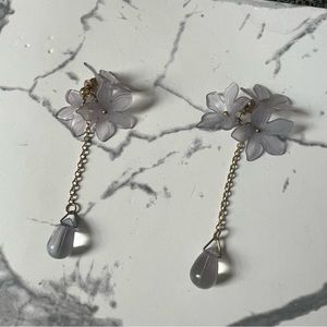 Purple Blue Flower Dainty Dangle Gemstone Lightweight Earrings Jewelry Accessory